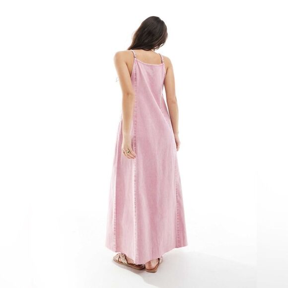 NWT ASOS Monki Denim Cami Maxi Dress with Front Slit Pink – Size Medium - Picture 6 of 6